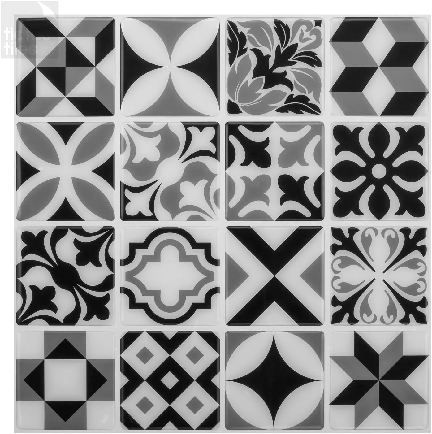 Tic Tac Tiles Peel and Stick Self Adhesive Removable Stick On Kitchen Backsplash Bathroom 3D Wall Sticker Wallpaper Tiles in Portuguese & Moroccan Design (5, Moroccan Mono)