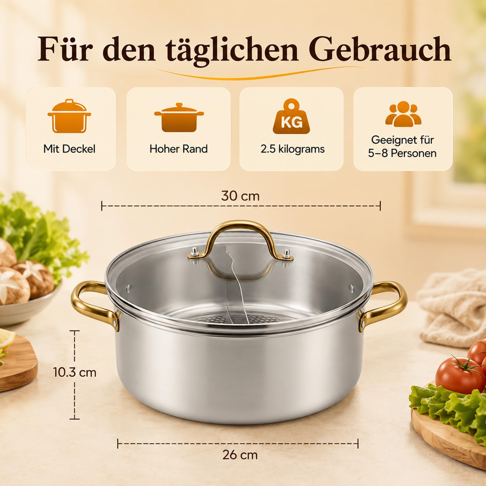 Hot Pot - Pentola cinese in acciaio inox Yin Yang Hotpot per padella a induzione, adatta per tutti i tipi di fornelli, adatta per forno (30 cm)