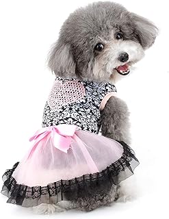 Zunea Dog Dress for Small Dogs Girl Summer Ribbon Tutu Dress Sexy Lace Puppy Skirt with Bowknot Soft Cotton Shirt Vest Clothes Party Wedding Birthday Costume Outfits Pet Sundress Apparel Pink M