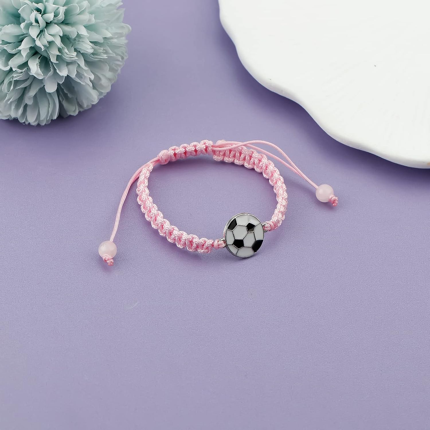 Haoze Football Soccer Initial Bracelet Black Beaded Bracelets Football Soccer Jewelry Sports Bracelet Gifts for Teen Football Lovers Football Soccer Accessories Birthday Gifts for Men Women