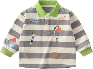 Baby Boys Cartoon Printed Polo Shirts Toddler Boys Long Sleeve Color Blocked Cotton Tops