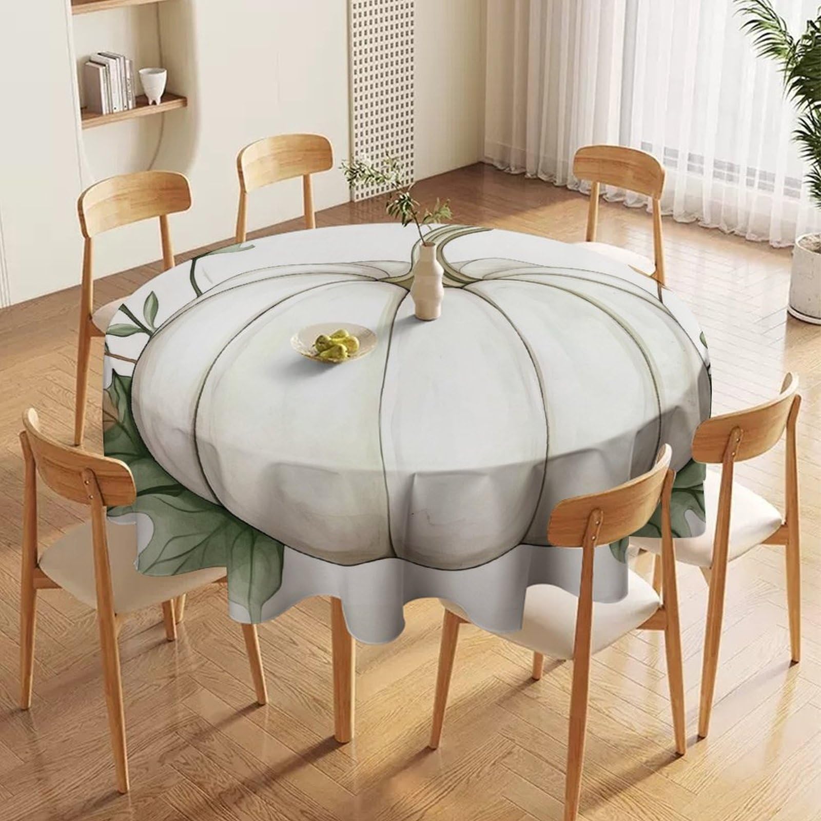 ORDOBO 3D Print Round Tablecloth - Green Leaves Waterproof Dust-Proof 3D Print Table Cover For Dinner Kitchen Garden Fashion Home Countertop Decoration 91X91Cm