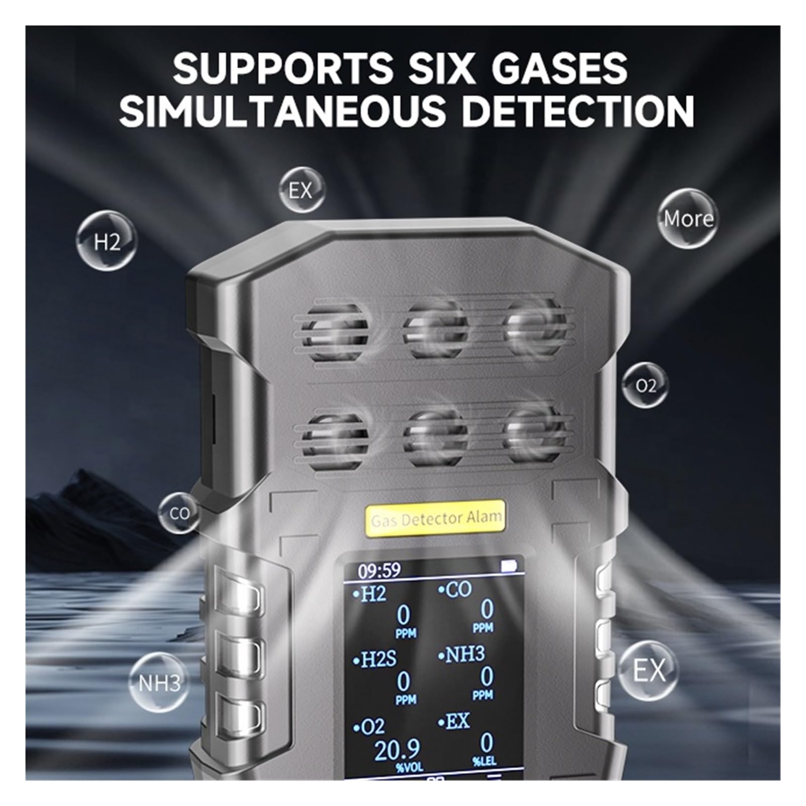 Gasdetektor, S318 Tragbarer Mehrgasdetektor 6-in-1-Gasanalysator mit externer Pumpe