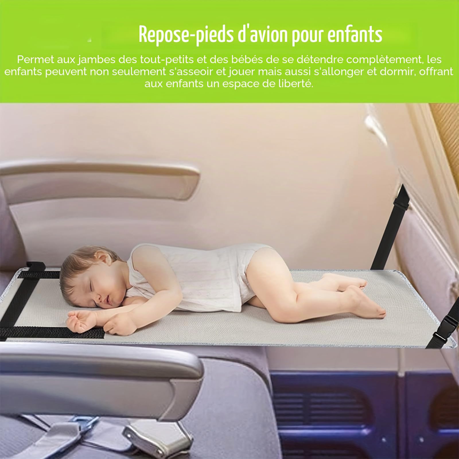 Qivine Extension de Siège d'Avion pour Enfant - Lit de Voyage Portable avec Sac de Rangement, Accessoires de Voyage en Avion (Gris)