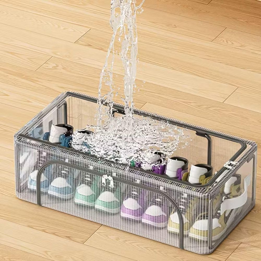 Parssufy® Large Capacity Shoe Storage Boxes with Double Steel Frame, Clear Plastic Stackable Shoe Organizer for Closet, Foldable Space-Saving Sneaker Shoe Rack Containers (PACK OF 1)