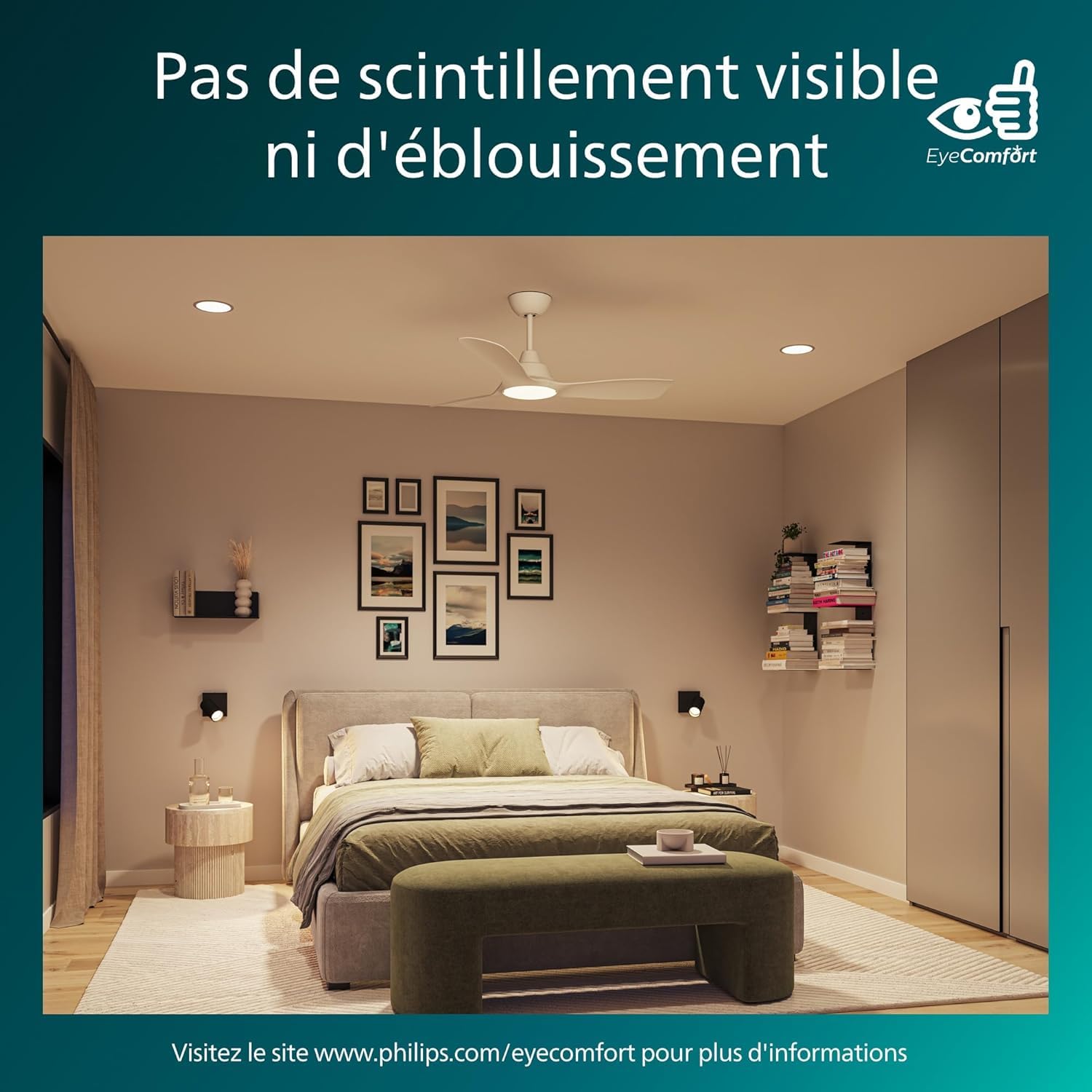 Philips Ventilateur à pales fixes 52" 3 pales LED 28W moteur DC gradation télécommande