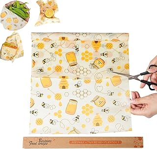 Reusable Beeswax Wraps for Food – 13" x 40" Cut-to-Size Cheese Bags & Bowl Covers, Bread & Sandwich Wrap, Food Storage | Reusable, Eco- Ffriendly, Zero Waste, Plastic and Silicone Free