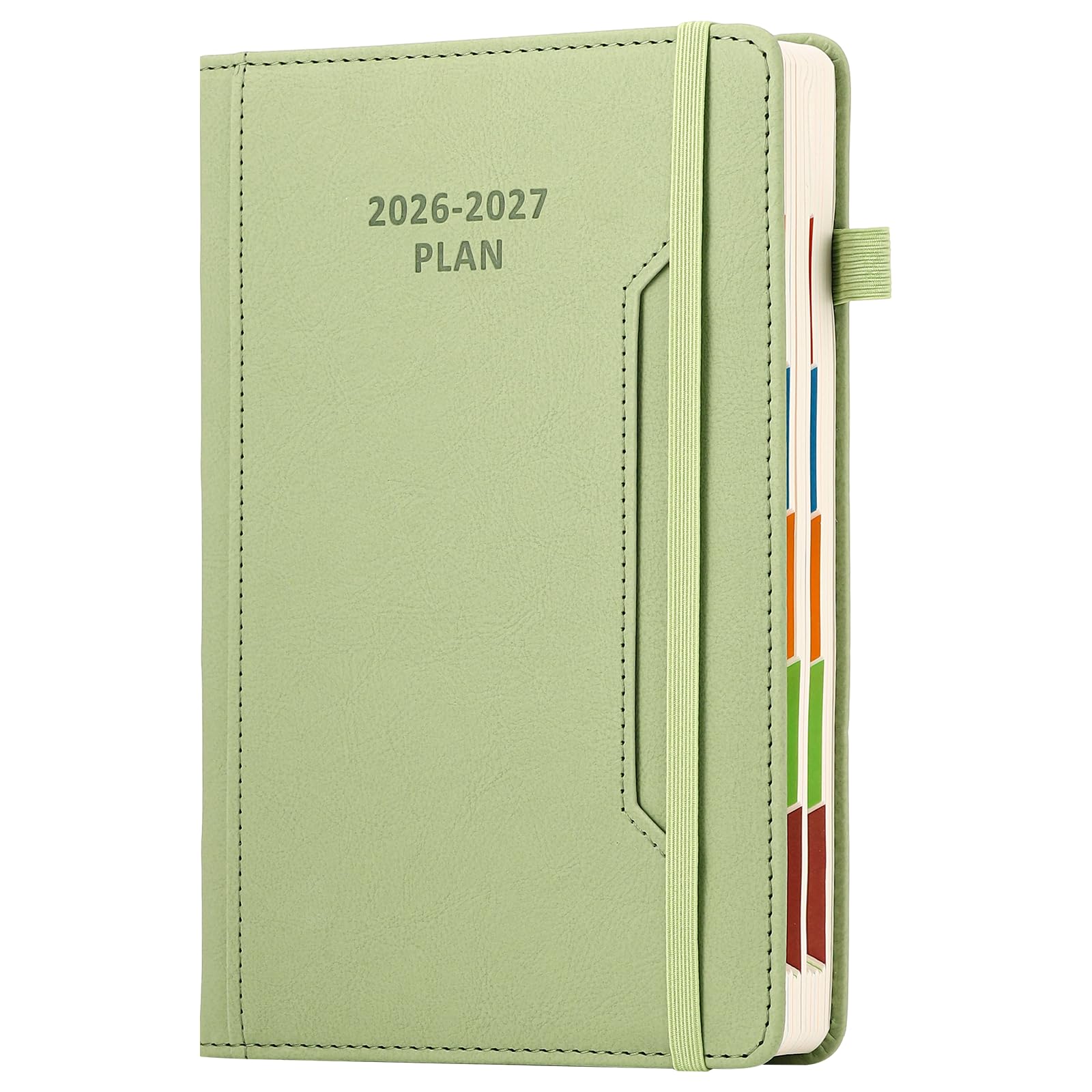 Academic Diary Year 2026-27 A5 Page A Day,Mid Year Academic Planner Jul 2026 to Jun 2027,Hardcover Agenda with Pen Holder, Front Pocket,Colorful Monthly Tab,Elastic Closure (Green)