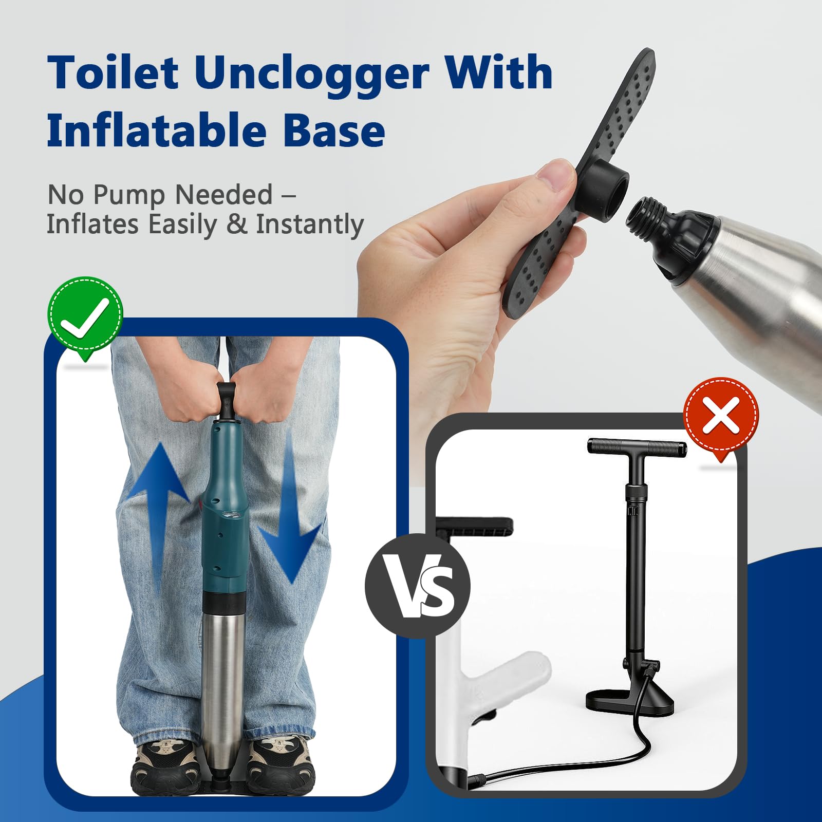 Toilet Plunger, High Pressure Toilet Plunger – Air Drain Unclogger Blaster with Visual Barometer, Heavy Duty Plungers for Bathroom Toilet, Floor, Kitchen Sink & Plumbing Clogs, Stainless Steel — view 6