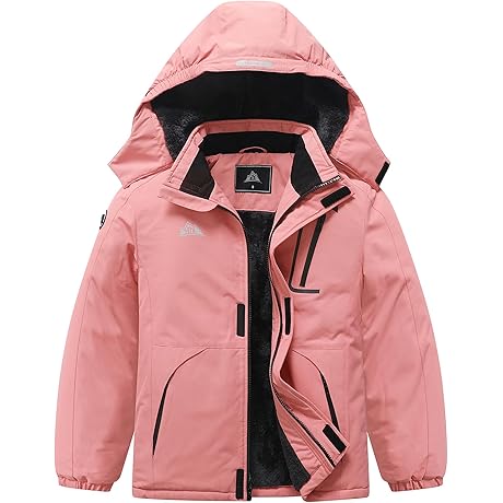 MOERDENG Kids' Ski Jacket Size 8 for Girls: Waterproof Winter Coat with Detachable Hood
