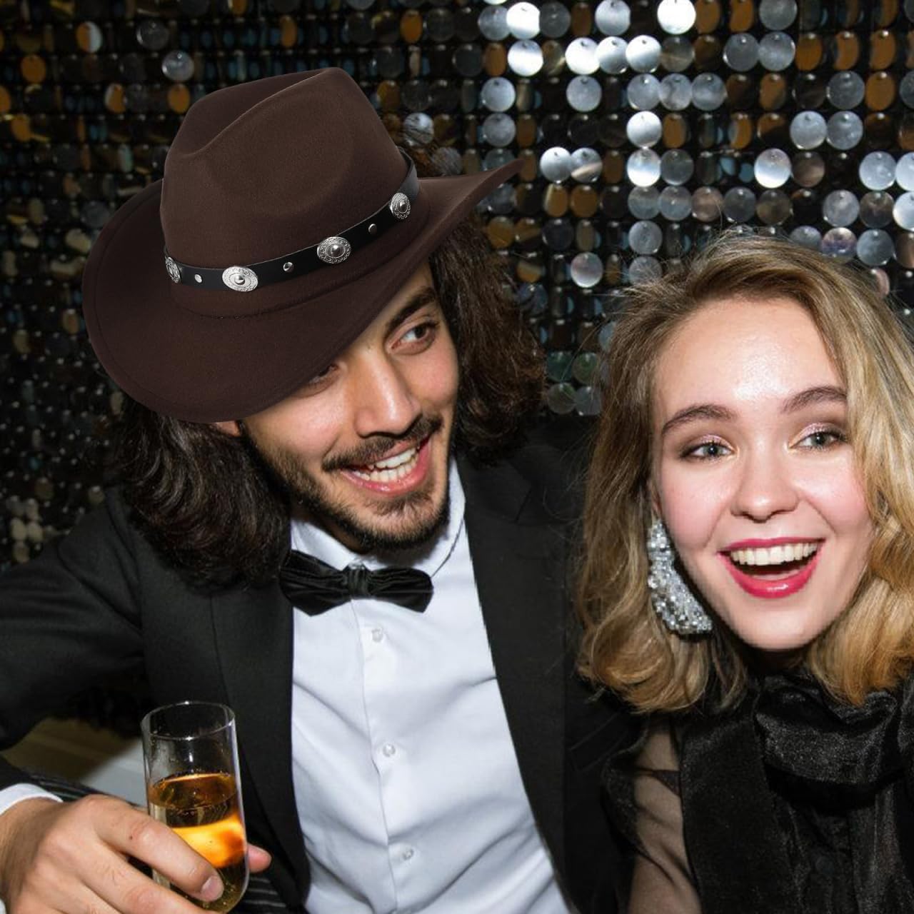 SAFIGLE Western Cowboy Hat for Men and Women Felt Wide Brim Top Hat Classic Western Party Costume Accessory - Image 3