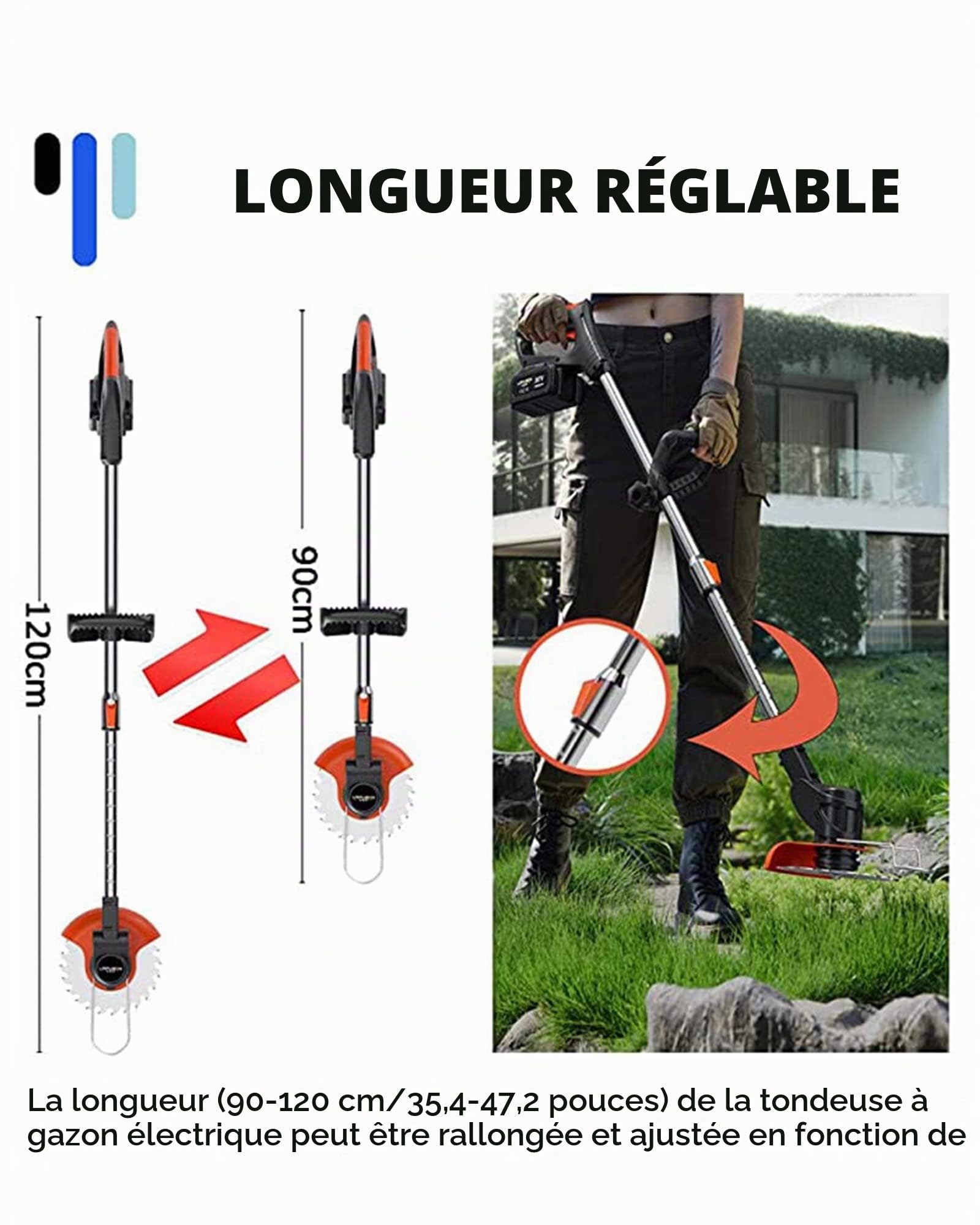 Coupe Bordure sans Fil avec Batterie, 21V Taille Haie Telescopique Débroussailleuses Rechange Tête Réglable et Poignée Télescopique pour Le Nettoyage des Mauvaises Herbes,Fleurs, Arbres