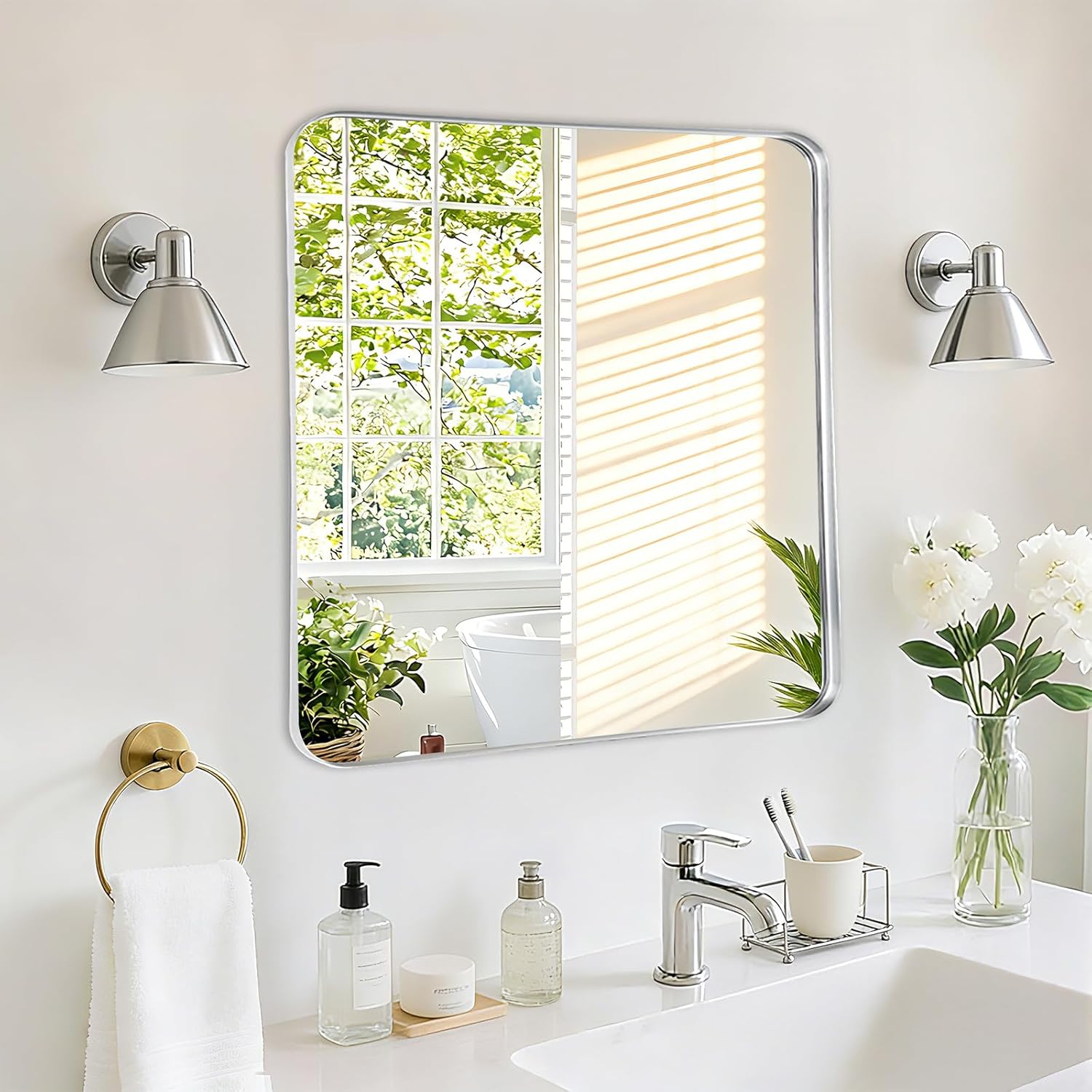 Espejo Decorativo de Pared - Cuadrado 60.96 cm con Marco de Aluminio