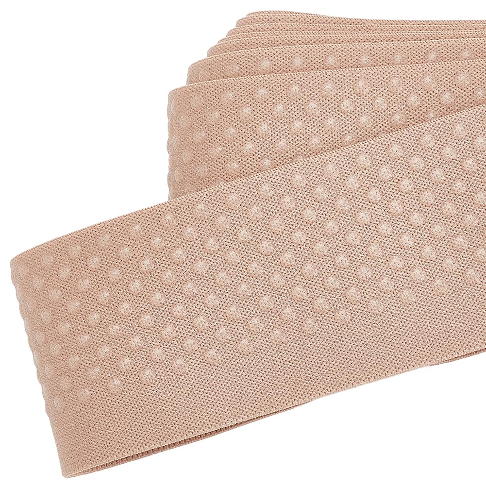 BENECREAT Fascia Elastica Antiscivolo In Silicone Da 6 m, Nastro Elastico In Poliestere Largo 51 mm, con Supporto In Silicone, per Progetti di Cucito di Indumenti, Marrone Chiaro 2 mm di Spessore