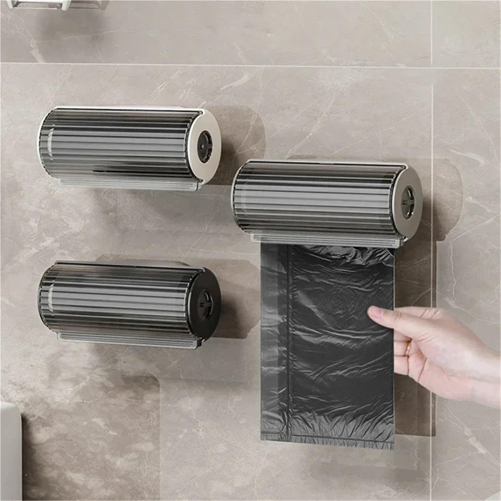 Caja de Almacenamiento Bolsas Basura, dispensador plástico for Cocina y baño, contenedor Organizador Reutilizable, 3 uds(Grey)