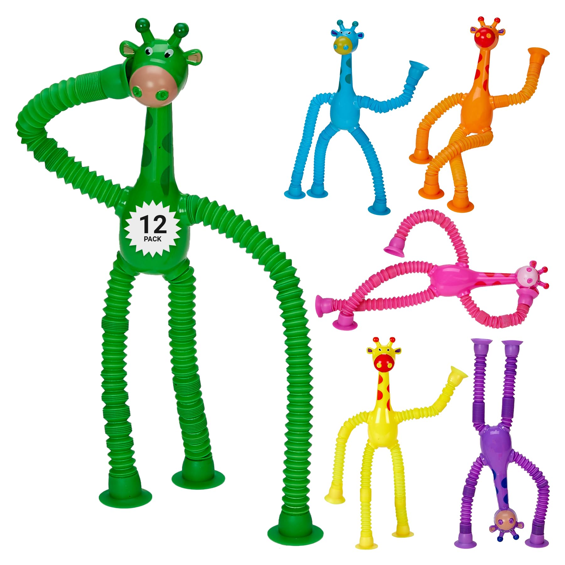 Set De 4 Juguetes Telescópicos Con Ventosa – 2 Jirafas Amarillas Y 2 Unicornios Rosas – Ideales Para Aliviar Estrés Y Motricidad Fina