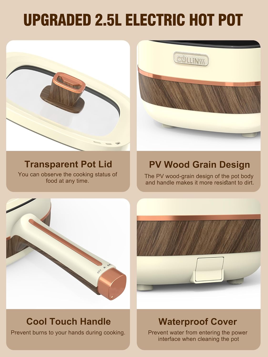 Hot Pot Electric for Cooking 2.5L Non-Stick Portable Cooker Frying Sauté Pan for Ramen Soup Oatmeal Steak Dorm Room Travel Lazy Pot with Power Adjustment (Silicone Spatula Included)