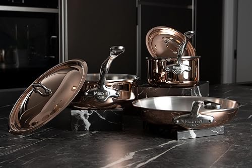 Miniatura 3 de Mauviel M'6S - Sartén de chef de cobre pulido y acero inoxidable de 6 capas con tapa y asas de acero inoxidable fundido, 2.1 cuartos de galón,