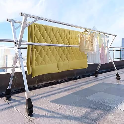 Miniatura 5 de Estante de secado de ropa plegable, soporte de secado de lavandería de acero inoxidable para uso en interiores y exteriores, estante ajustable para