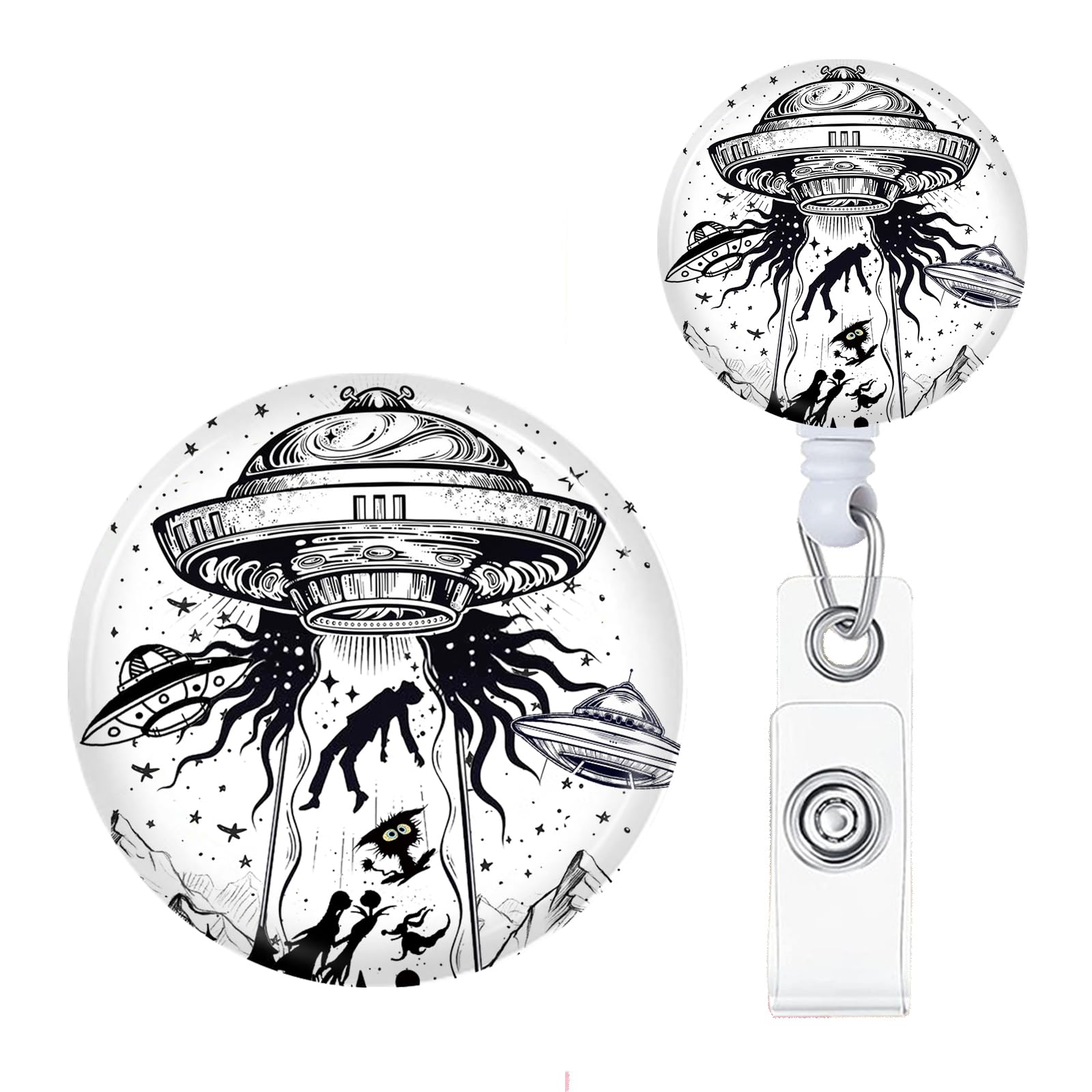 Funny UFO Badge Reels Holder Retractable with ID Clip for Nurse Name Tag Card Nursing for Doctor Teacher Student Employee Office Medical Work