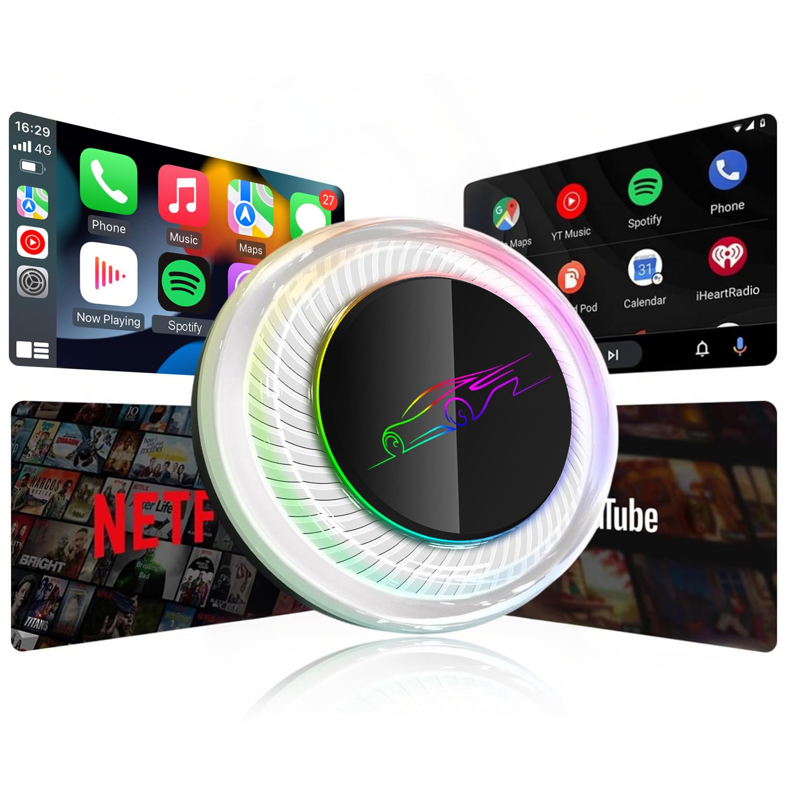 EZoneTronics bezprzewodowy adapter samochodowy CarPlay i Android do BMW 2018+ i innych pojazdów z bezprzewodowym systemem CarPlay, Android 13 Upgrade AI Box with 8G+128G, Netflix, YouTube, GPS, Dual