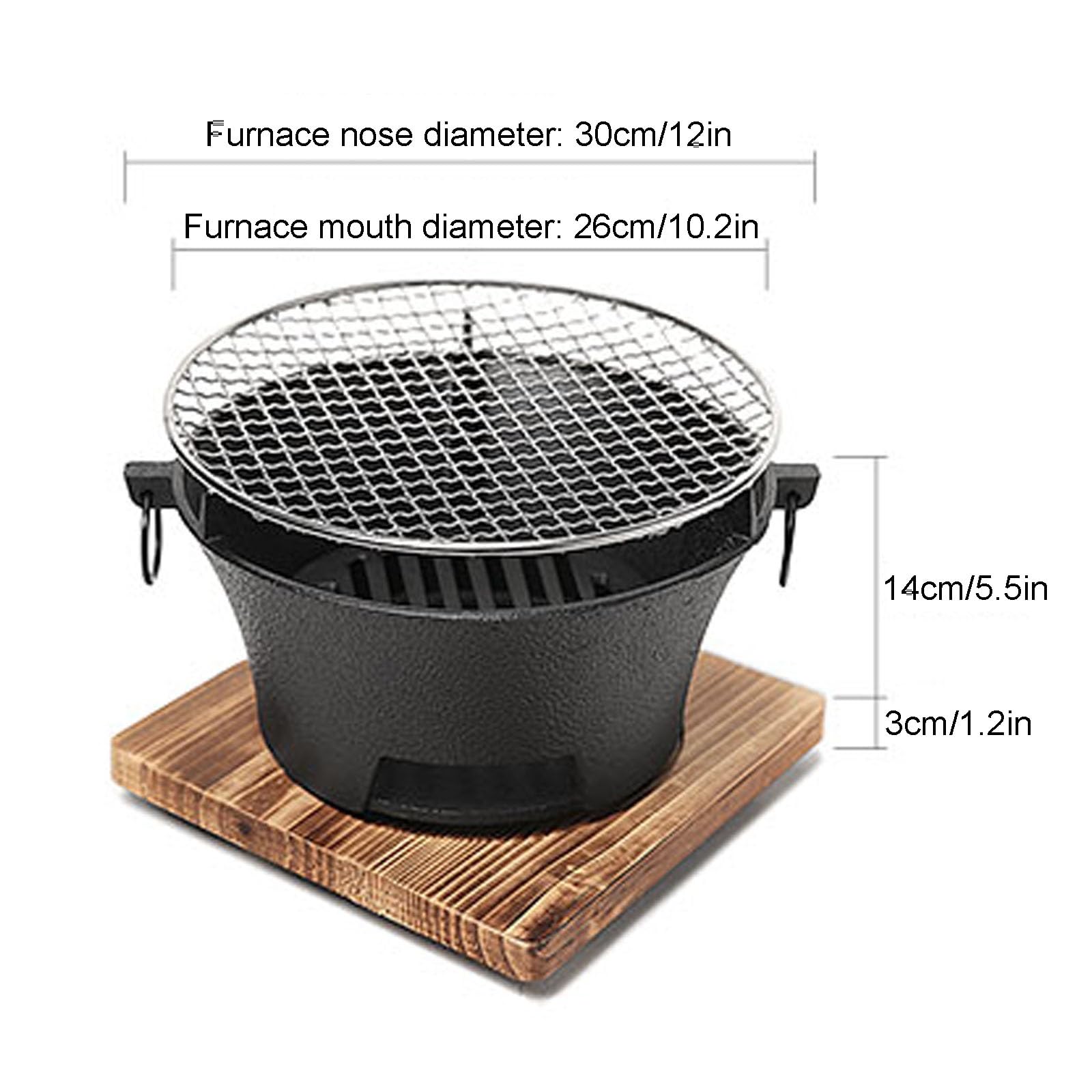 Żeliwny piec węglowy, grill Hibachi, przenośny grill BBQ, mały grill żeliwny, narzędzie do grillowania na kempingu, do grillowania w pomieszczeniach i na zewnątrz (30 cm/12 cali)