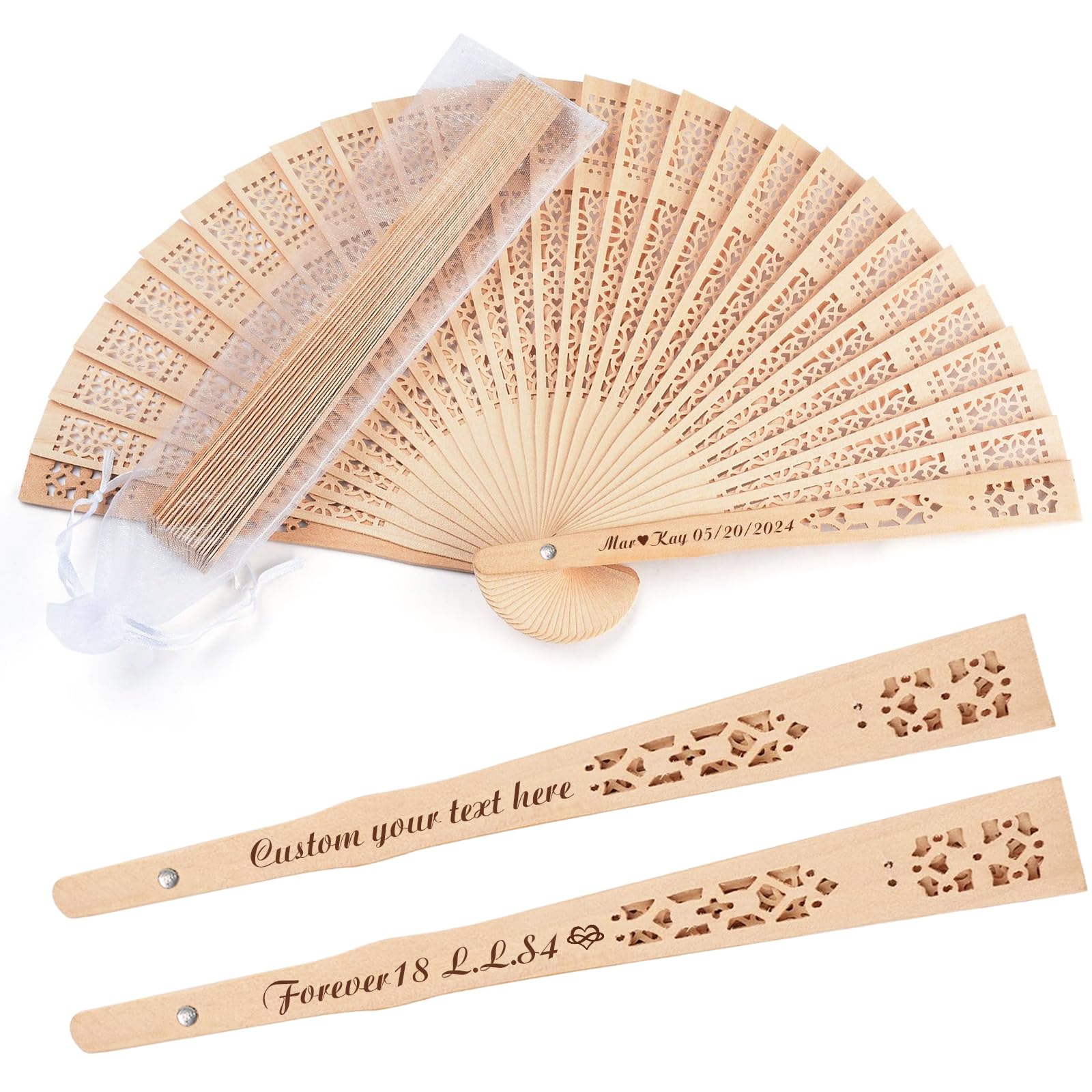 Cupike 100Pcs Personalized Folding Hand Fans Custom Engraved Summer Wedding Fans,Personalized Wooden Fans Party Favor Bridal Shower Gifts for Guests (100)