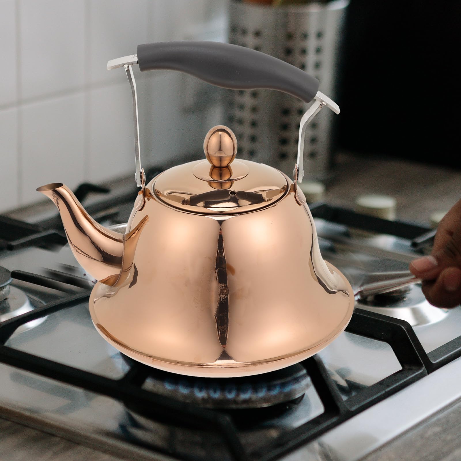 IMIKEYA Hervidor de Agua para Fácil Llenado de 2l de Acero Inoxidable con Mango Cómodo y Boca Ancha Tetera Silbante Adecuado para Cocina de Gas E Inducción Hogar