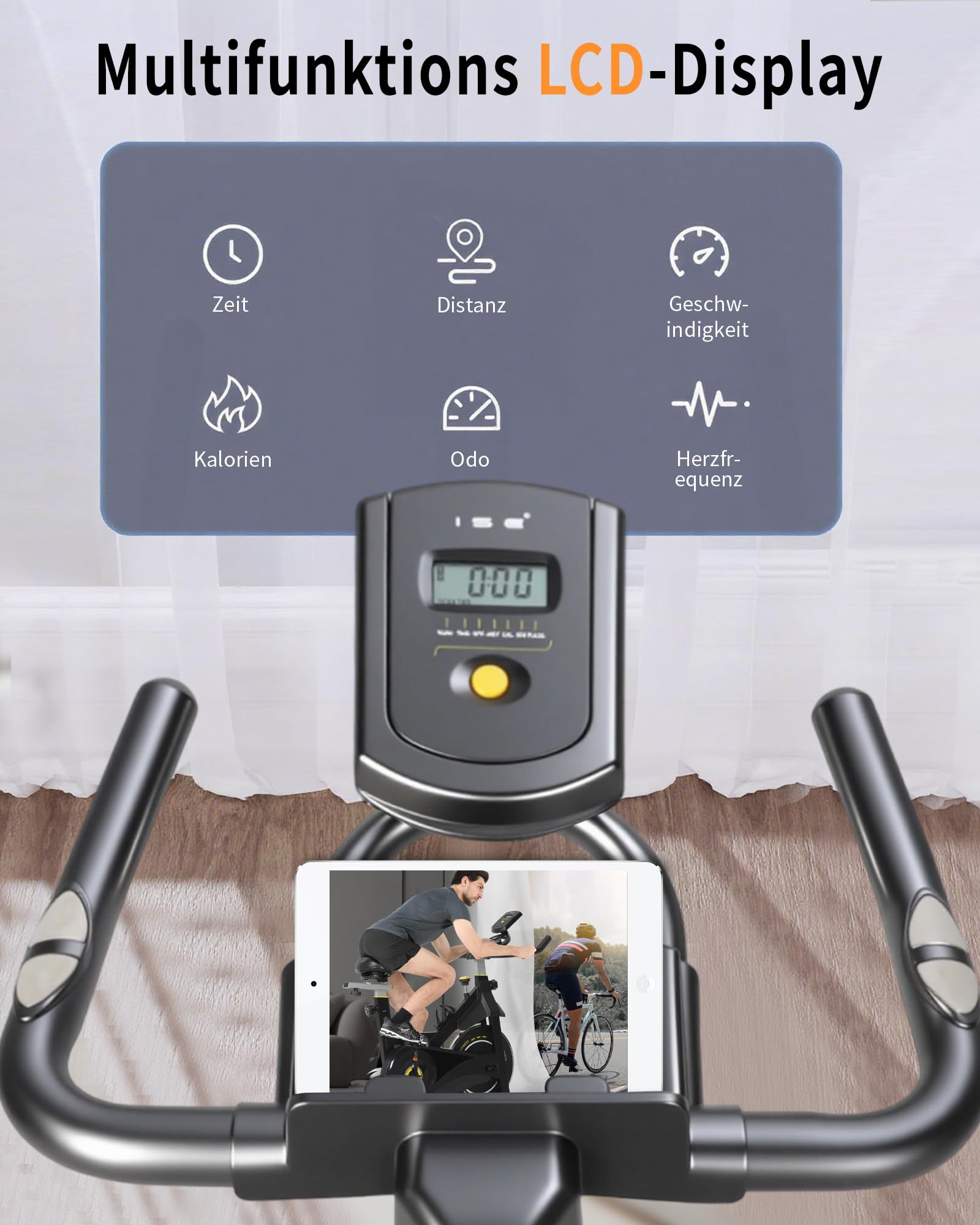 ISE Heimtrainer Fahrrad mit LCD Display & Herzfrequenzmonitor für Zuhause, Ergometer Fahrrad Indoor Bike Fitnessbike Heimtrainer mit Halterung und Einstellbarer Widerstand