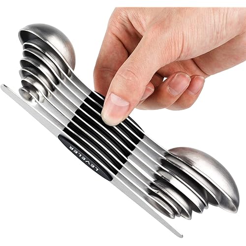 Magnetic Measuring Spoons Set of 8 Stainless Steel Stackable Dual Sided Nesting Teaspoons and Tablespoons for Measuring Dry and Liquid Ingredients