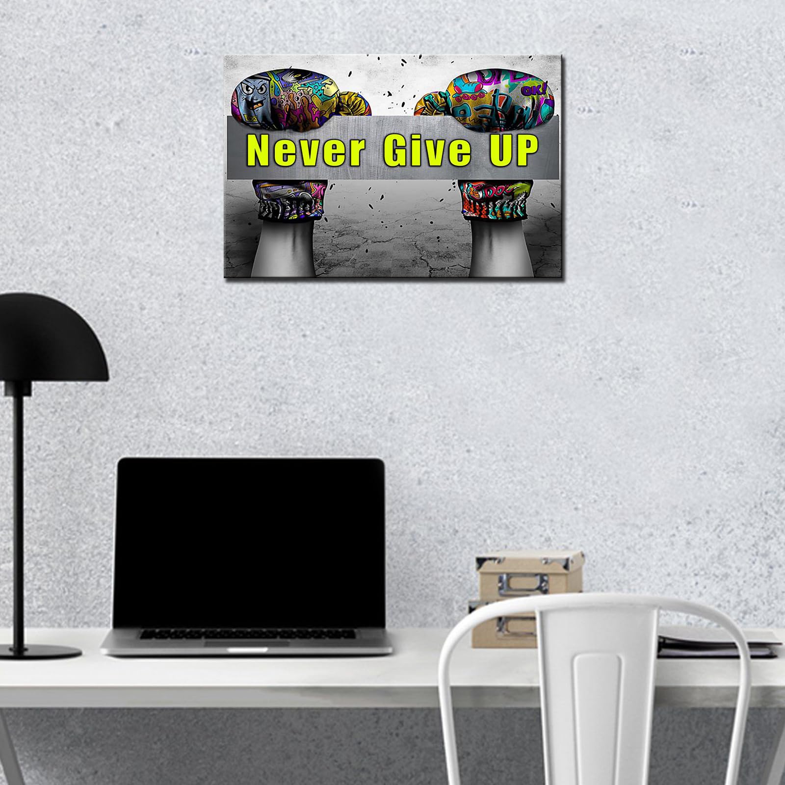 Banksy Street Art Graffiti Hand Gloves Pictures Never Give Up Quotes Paintings Artwork for Living Room Gift 1 Pieces Canvas Wall Art Nordic Home Decor Ready to Hang Poster and Prints (16''W x 24''H) - Image 3