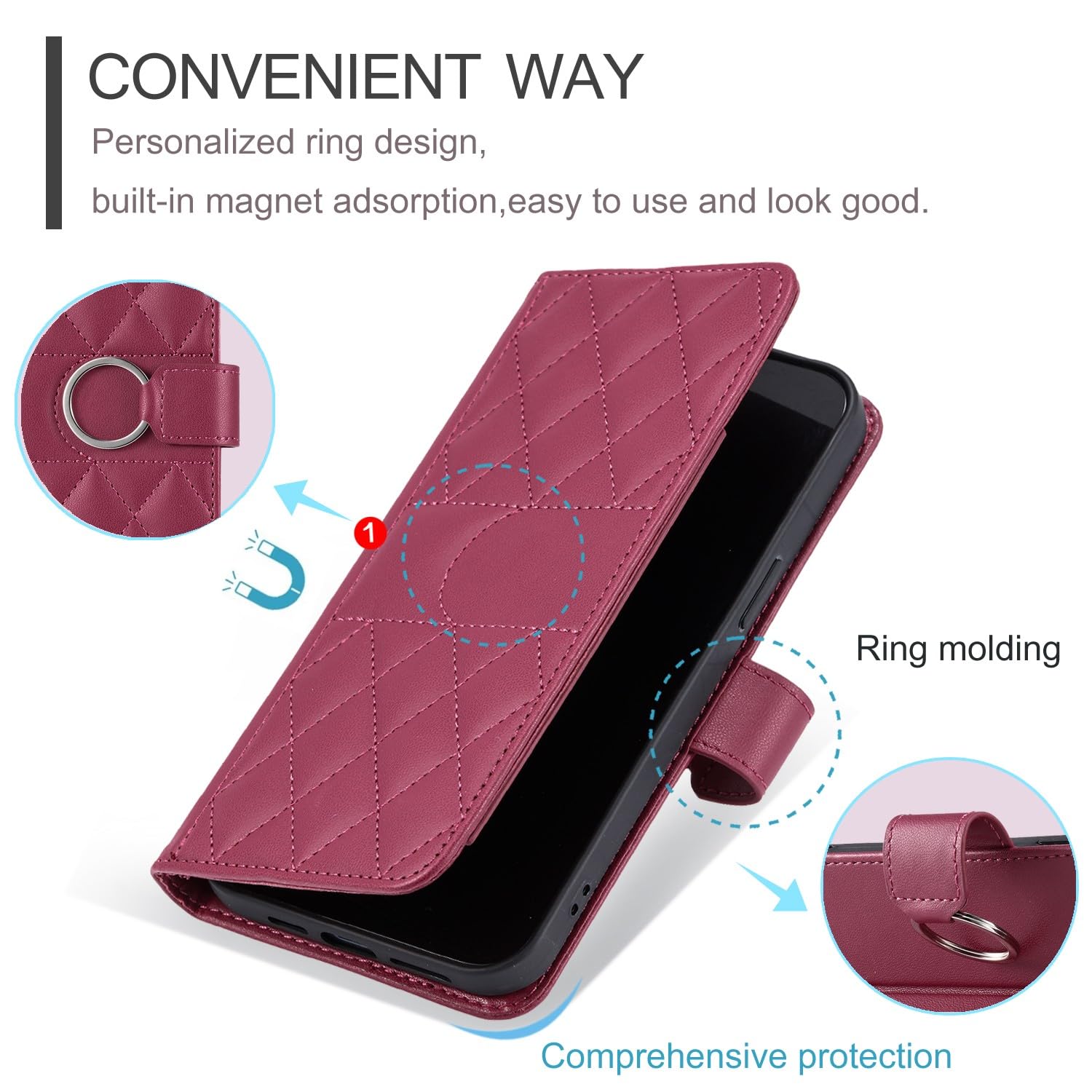 Funda genérica compatible con Sony Xperia 5 III (color: oro rosa) de piel con anillo magnético portafolios Flip Back Case