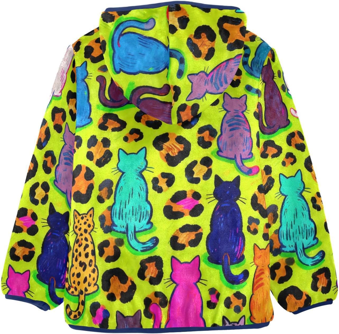 Colorful Leopard Print Cartoon Cat Toddler Winter Jackets Outerwear Jackets Navy Blue Baby Hoodie for Boys 3T