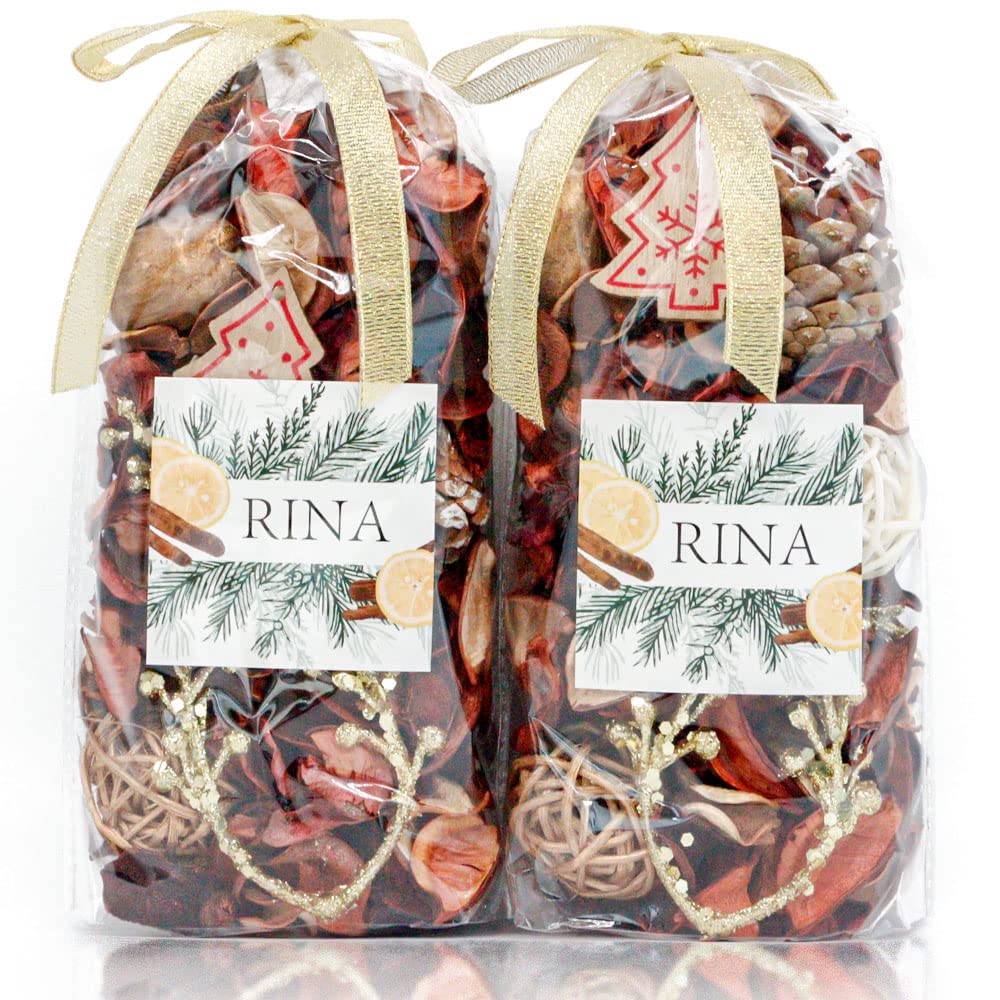 Qingbei Rina Christmas Potpourri Bags,Tea Scented Potpourri Bowl Filler Dried Flower, Home Fragrance Sachet, Winter Holiday Decorative Vase Decor,8.4 oz,Gold