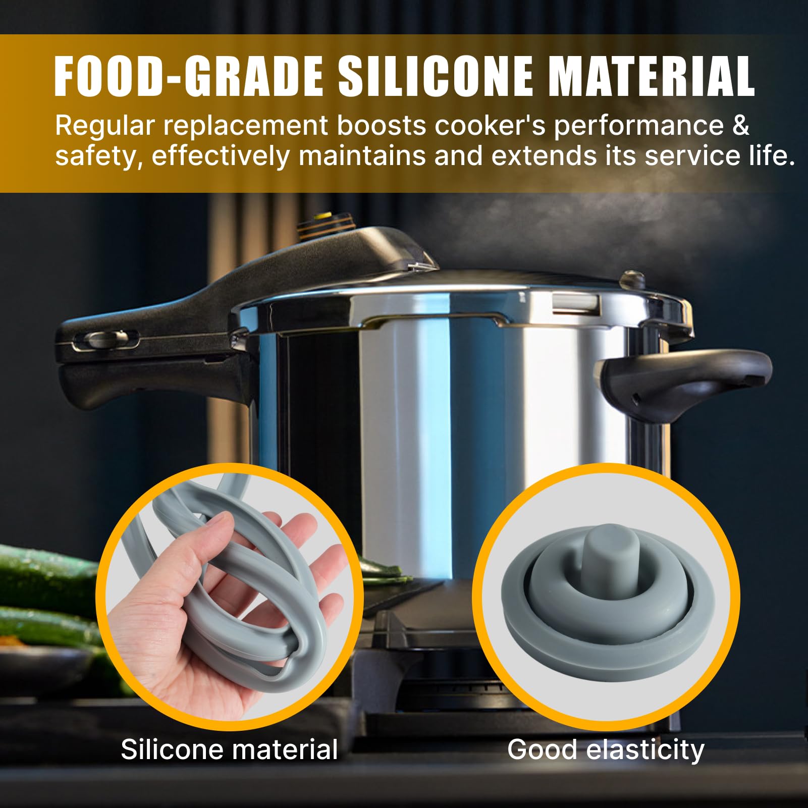 Joint Autocuiseur 22 cm Compatible avec WMF Perfect, Joint Cocotte Minute Seb 6L, en Silicone Alimentaire pour Pressure Cooker 3L/4,5L/6,5L/8,5L - 5