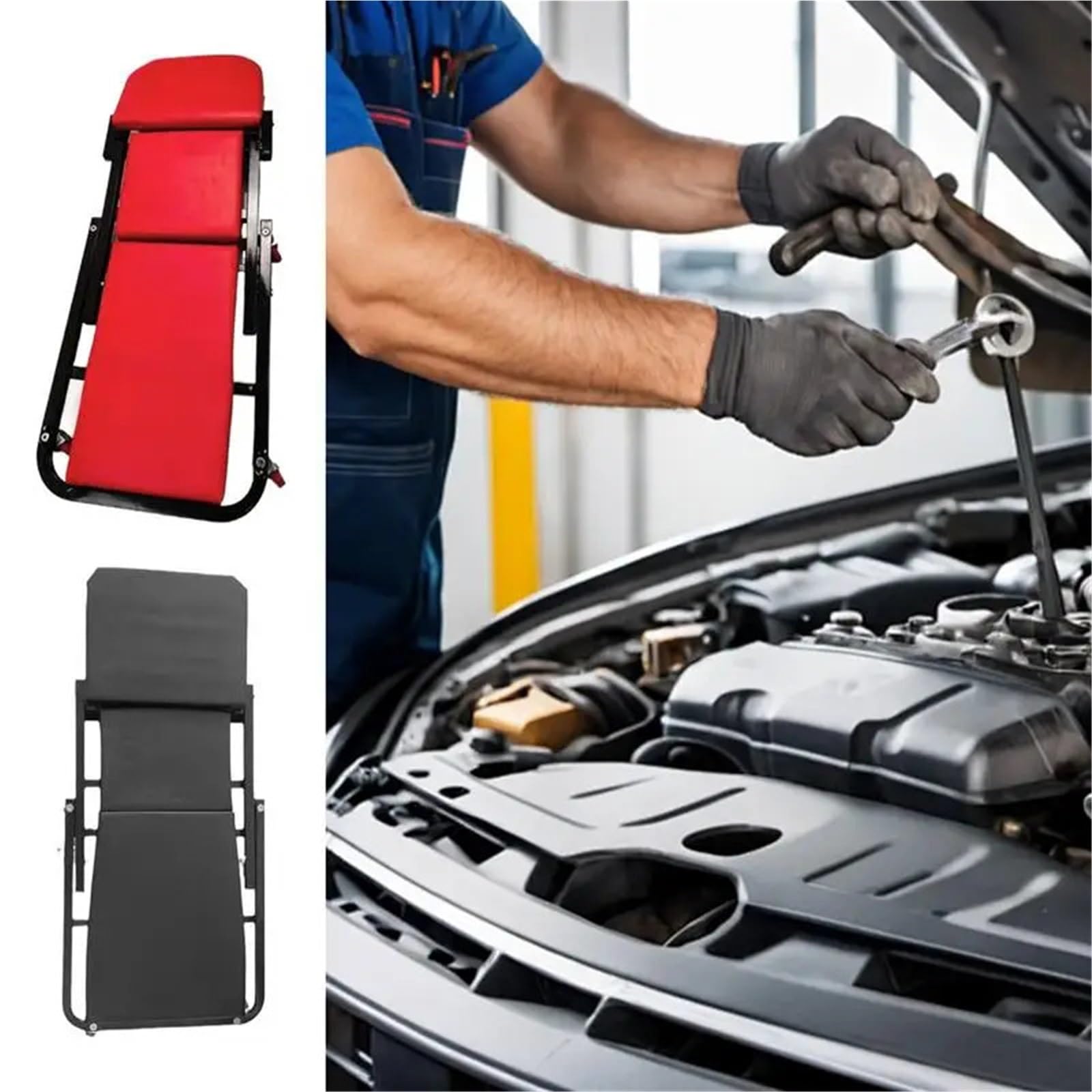 Taburete Taller Camilla mecánica para Debajo del Piso del automóvil Camilla de Garaje con 6 Ruedas Camilla de reparación de automóviles Asiento Plegable Ajustable Asiento de mecanico(Black)