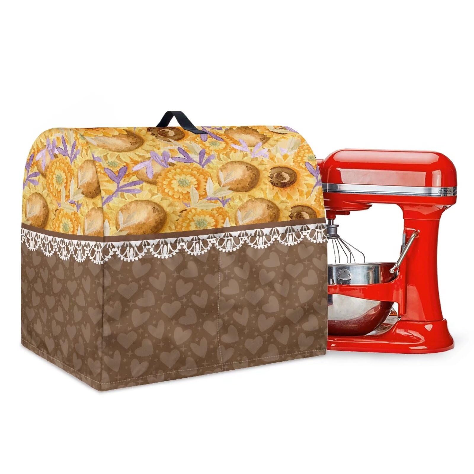 Talayituse Heart Mushroom Flower Print Mixer Cover for 6-8 qt Kitchen Aid Mixer Covers Stand Mixer Coffee Maker Case Toaster Machine Dust Covers Protective Stand Mixer Cover with Top Handle, Large
