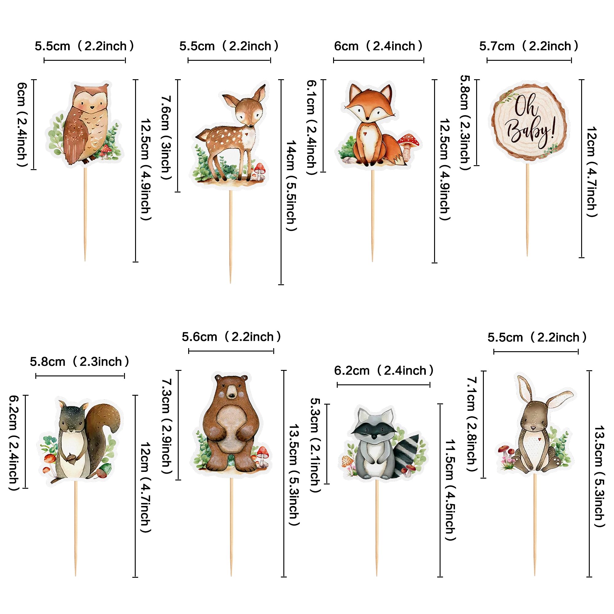 Ercadio 32 Pcs Woodland Party Cupcake toppers Picks Oh Baby Party Decorations Woodland Animals Cake Woodland Theme Baby Boy Girl Birthday Favors Woodland Party Supplies