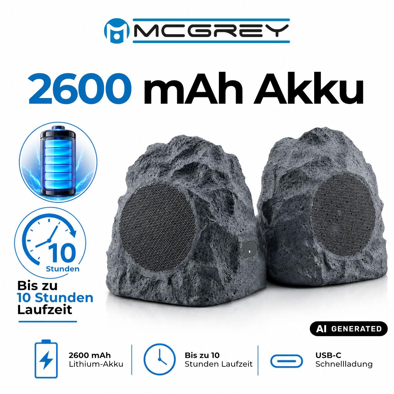 McGrey SSB-420 GY/ED Bluetooth Gartenlautsprecher Paar, Steinoptik, IPX5