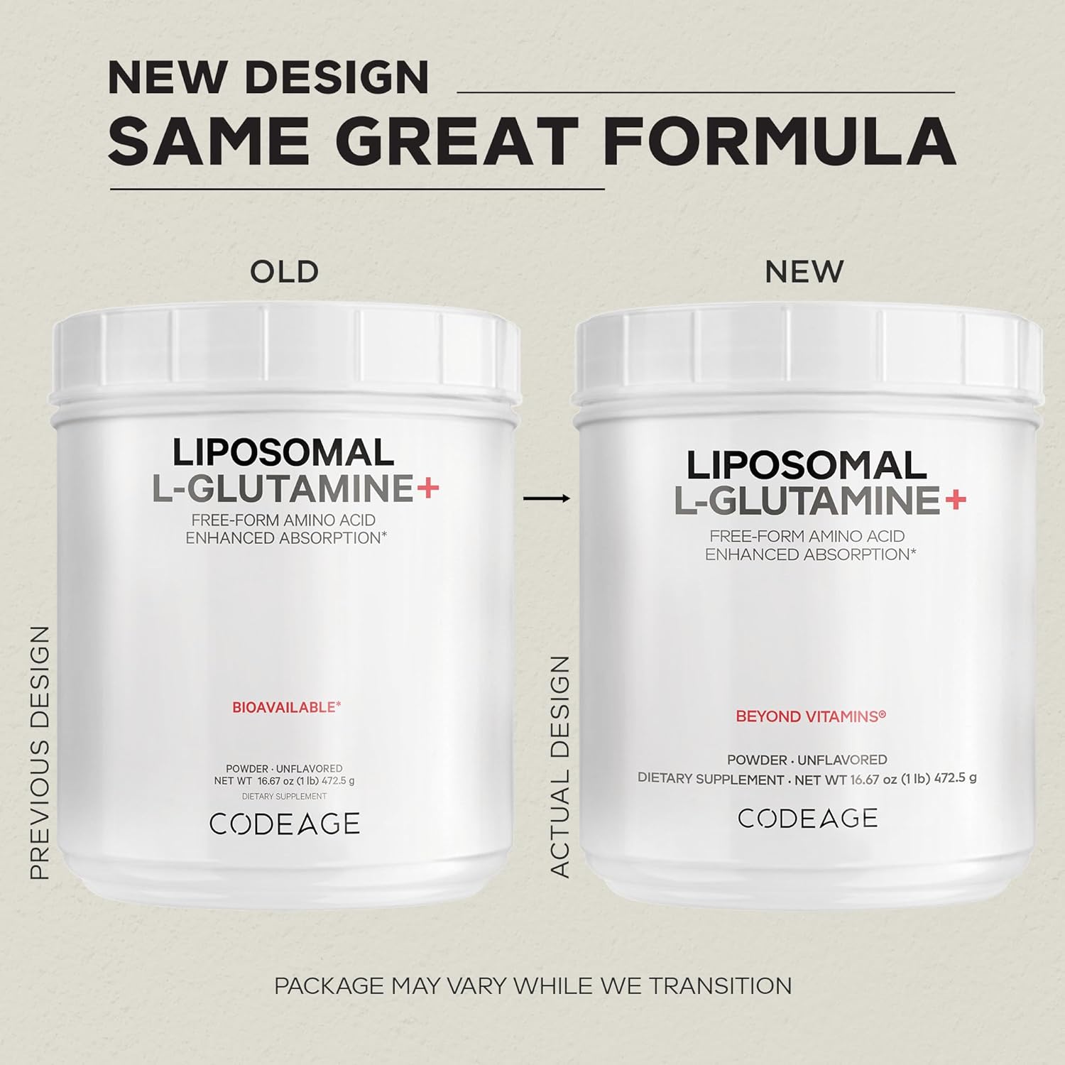 Codeage Liposomal L-Glutamine Powder - High-Potency L-Glutamine 5,000 mg per Serving - 3-Month Supply - Liposomal Delivery, Free-Form Amino Acid, Unflavored Glutamine - Non-GMO Gluten-Free - 16.67 oz