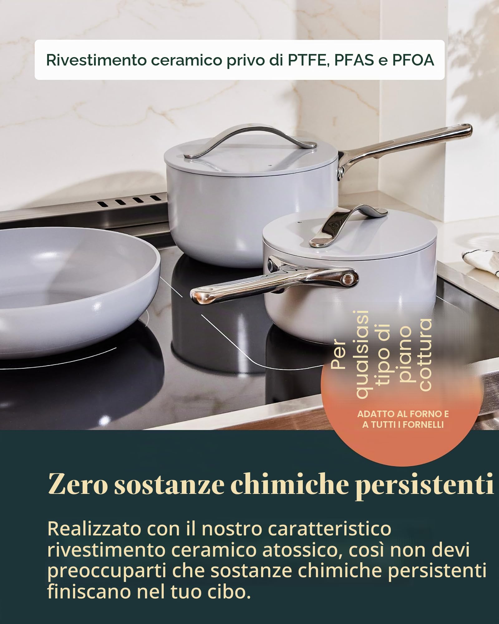 Caraway Set di pentole in ceramica antiaderente (12 pezzi), pentole, padelle, coperchi e contenitori da cucina, senza PFAS e PFOA, set di padelle adatte al forno e compatibili con tutti i piani