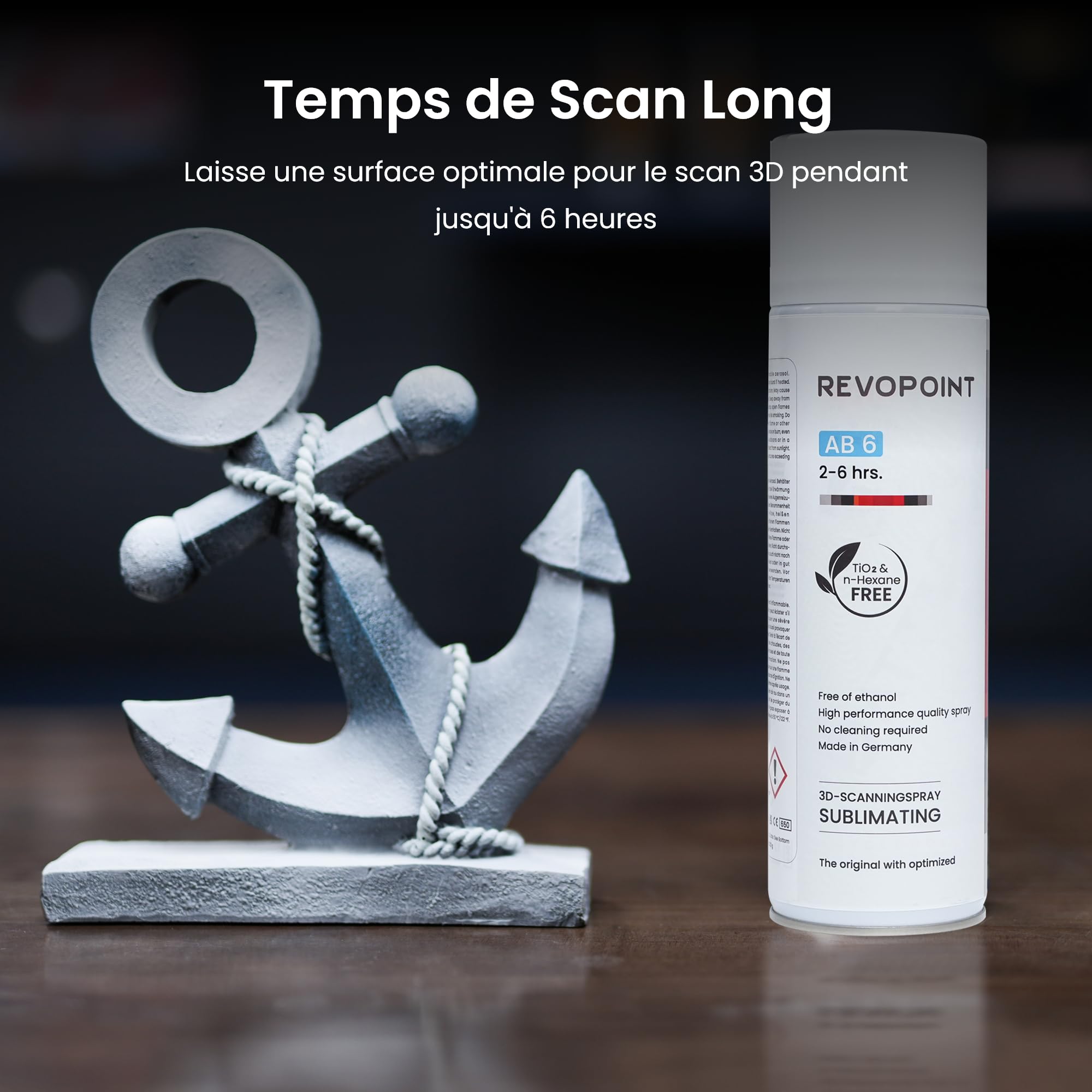 Revopoint 3D Scanning Spray AB-6 pour Scanners 3D, pour Surfaces Réfléchissantes, Transparentes, Noires ou Très Texturées, Pas de Nettoyage Nécessaire, Sublimation, 500ml