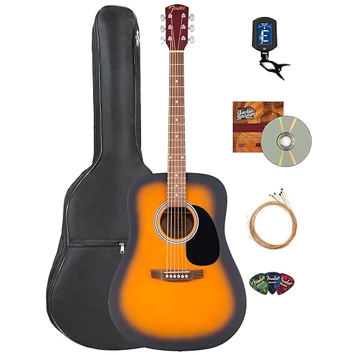 Fender Dreadnought Acoustic Guitar - Sunburst Bundle with Gig Bag, Tuner, Strings, Picks, and Austin Bazaar Instructional DVD