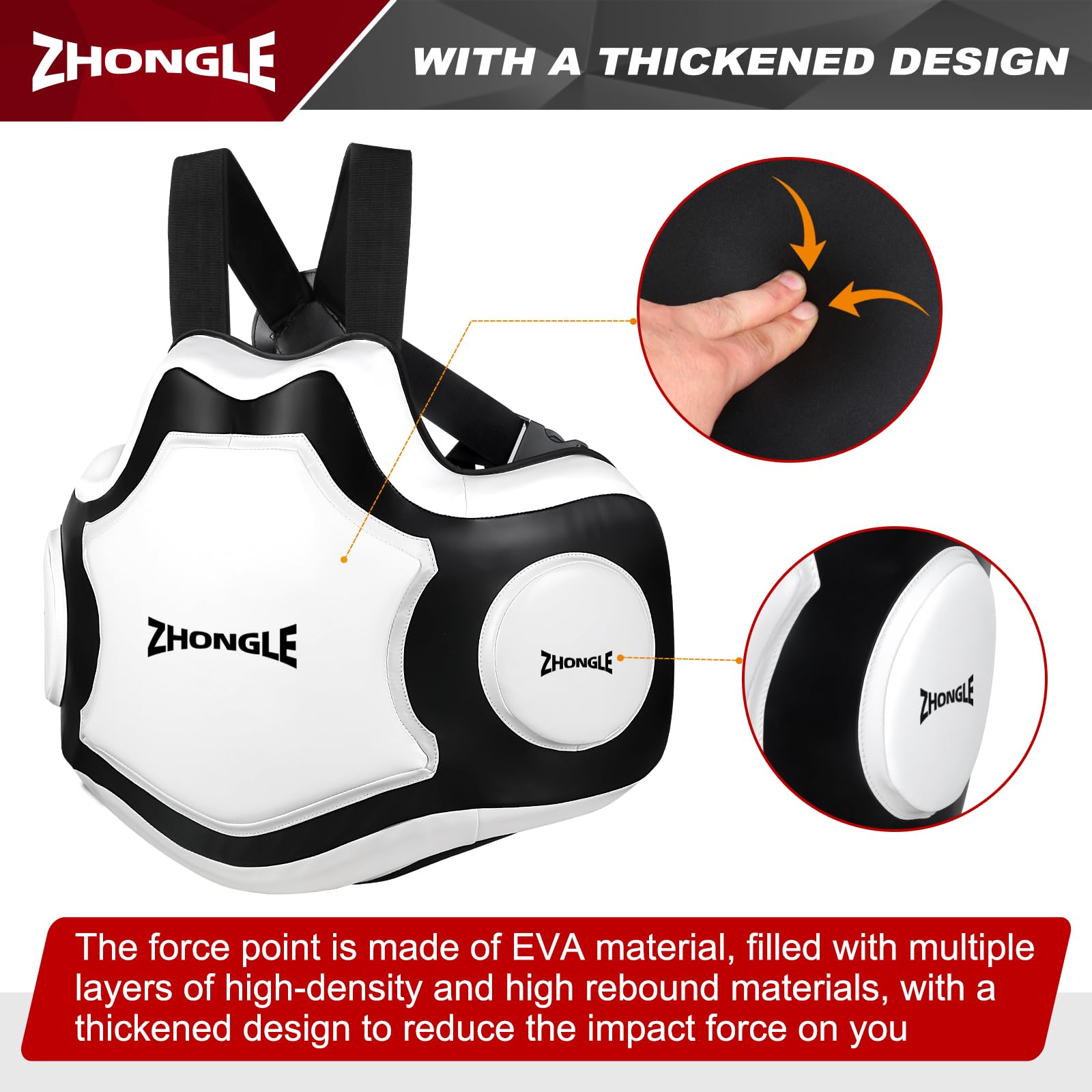 Protector de Cuerpo Profesional, Chaleco de Boxeo, Almohadilla de Bateador Pesado, Taekwondo, Protector de Cuero para Boxeo (White+)