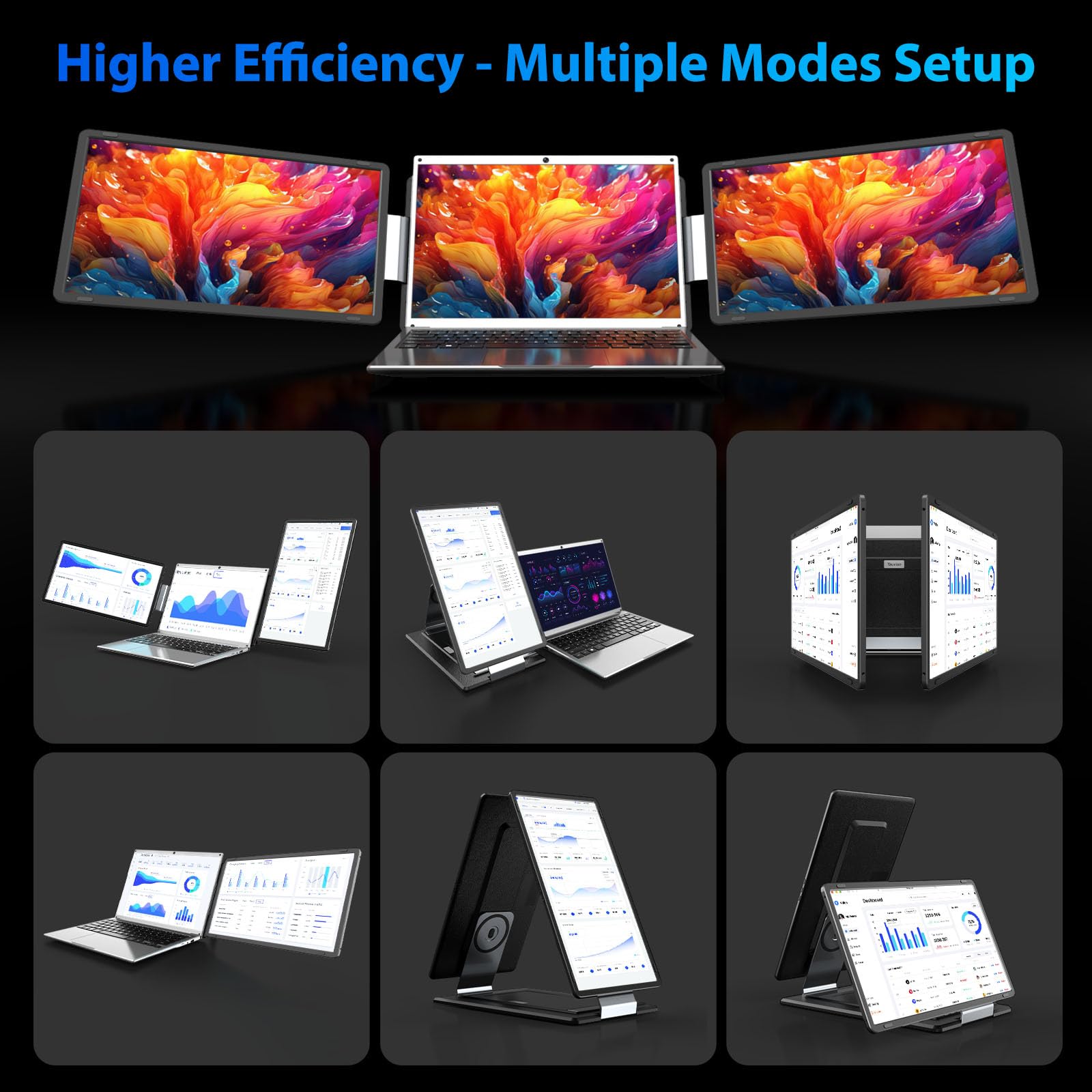 Tauvian 15.6" Laptop Screen Extender, FHD 1080P IPS Portable Triple Monitor for Laptops 13.3"-17.3", USB-C/HDMI Plug & Play, 120% sRGB Low Blue Light Detachable Monitor Extender for Windows/MacOS — view 4