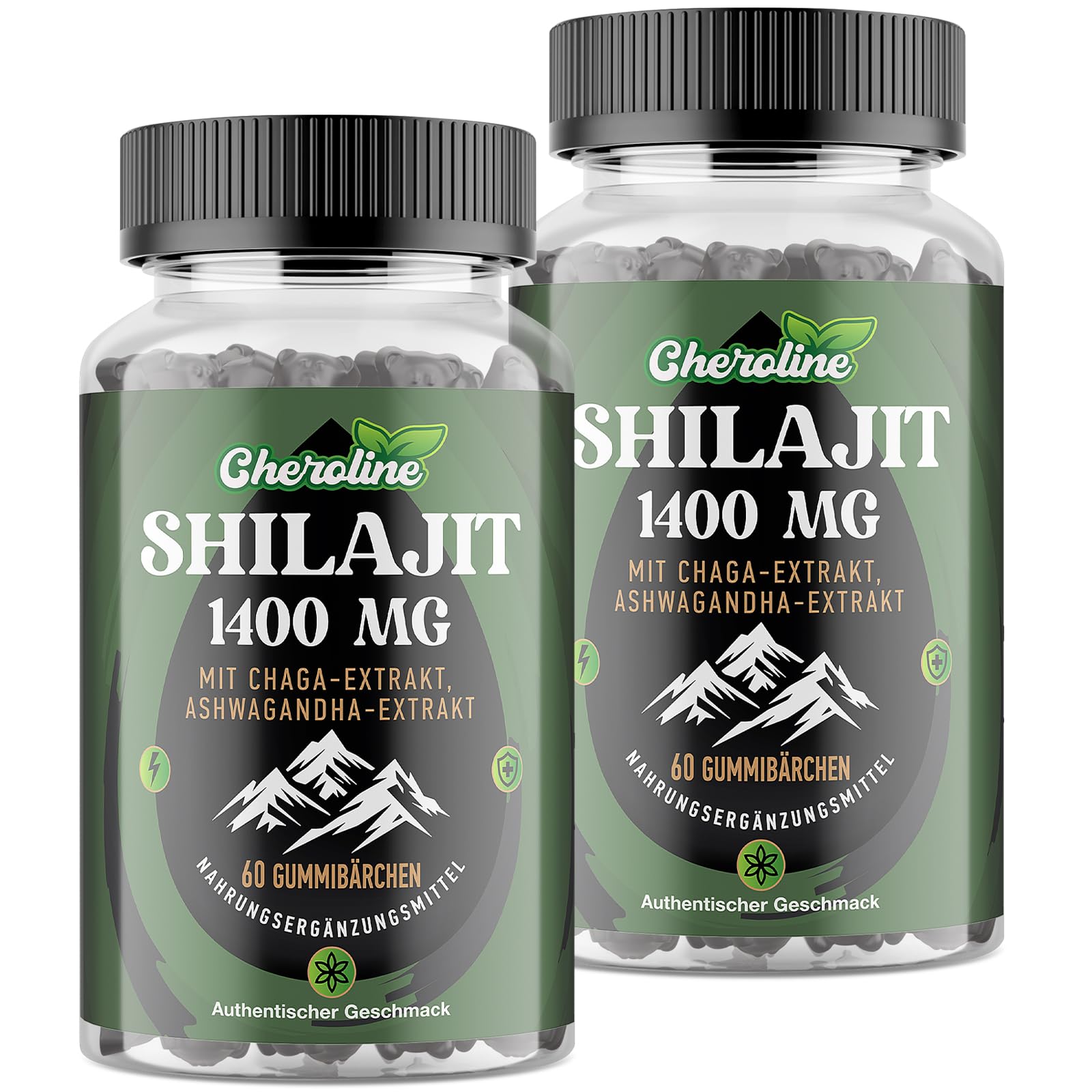 Gomitas de Shilajit 1400 mg, con Extractos de Chaga y Ashwagandha, Veganas y sin Azúcar (60 Unidad (Paquete de 2))