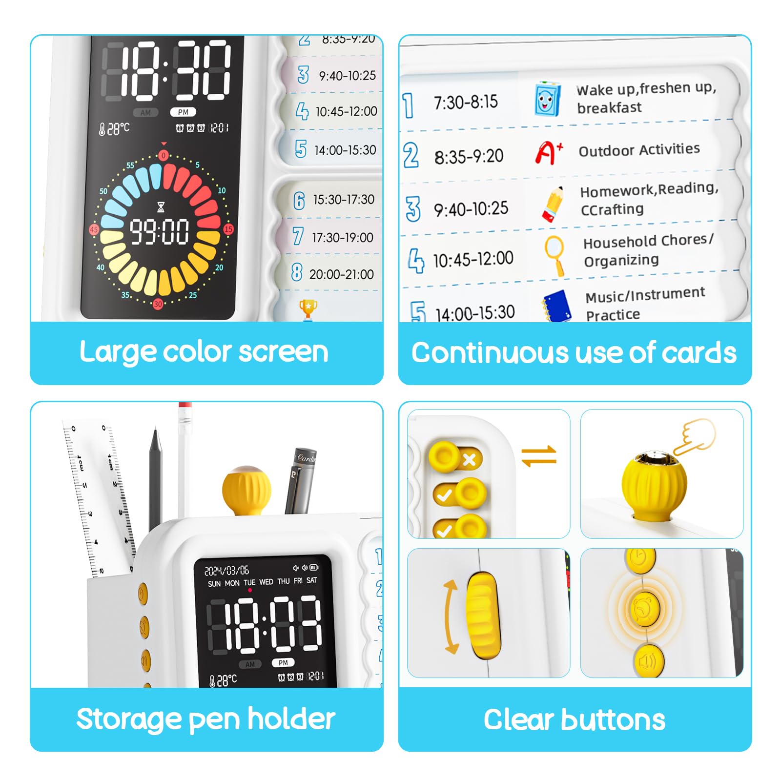 AFAITH Minuteur Enfant Timer Visuel Minuteur de Cuisine Pomodoro Timer Enfant Apprentissage Tdah Outils Compte à rebours de 60 Minutes écran géant(Blanc et Jaune)