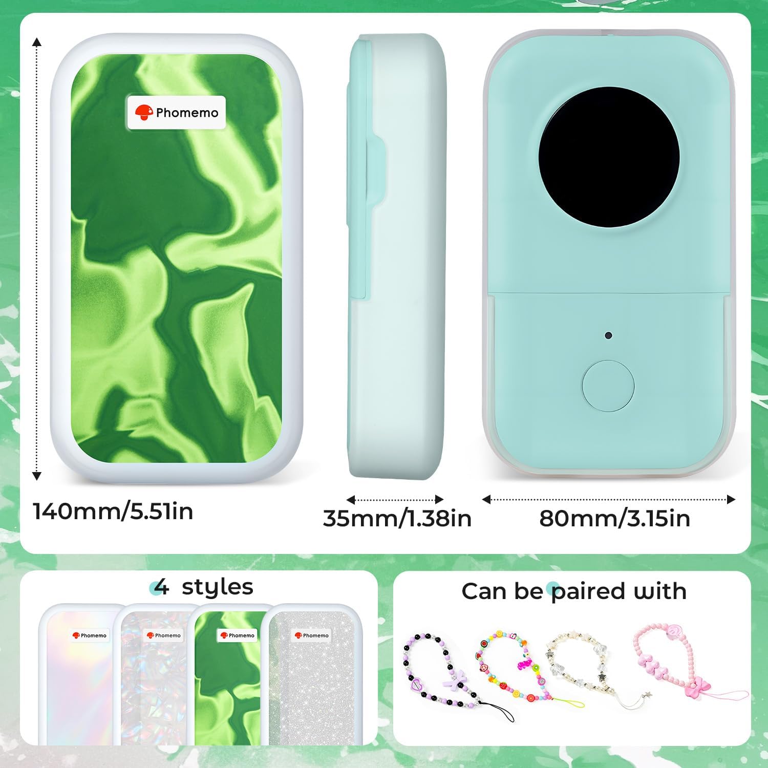 Phomemo D30 Label Maker Machine with Cover, D30 Label Maker Case - Green Rippled Silicone Cover