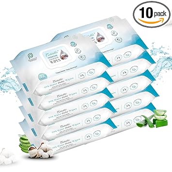 Cuddables 99% Premium Water Baby Wipes (720 Wipes) | Plant-Based Cotton (Unscented) Baby Wet Wipes with 3x Times Thicker & Ultra Soft - Aloe Vera Enriched Wet Wipes for Newborns Baby Skin | Dermatologically Tested | Pack of 10