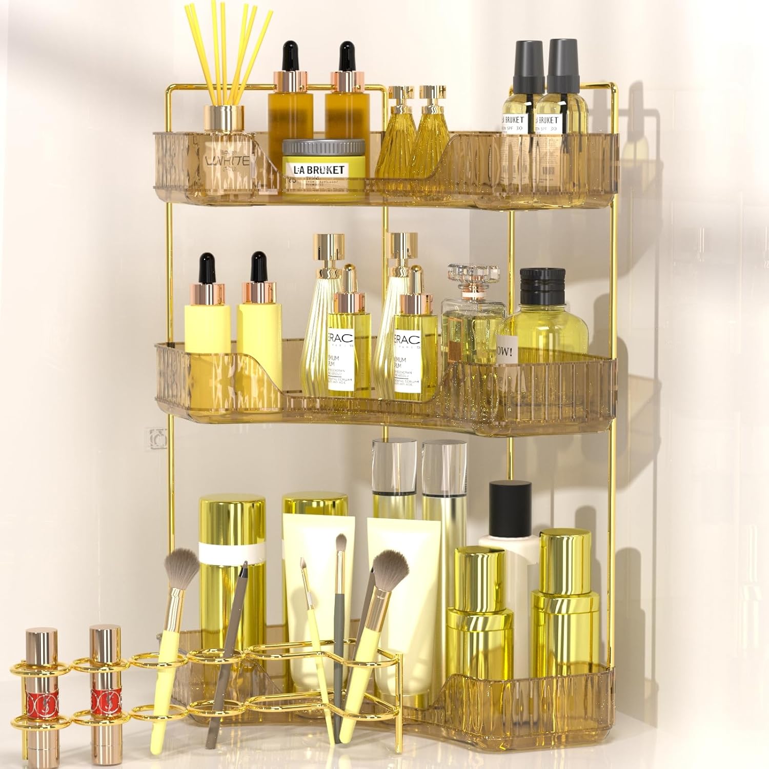 Acliys Organizador de maquillaje de esquina para baño, organizador de perfumes, cuidado de la piel, estante de almacenamiento para tocador, encimera